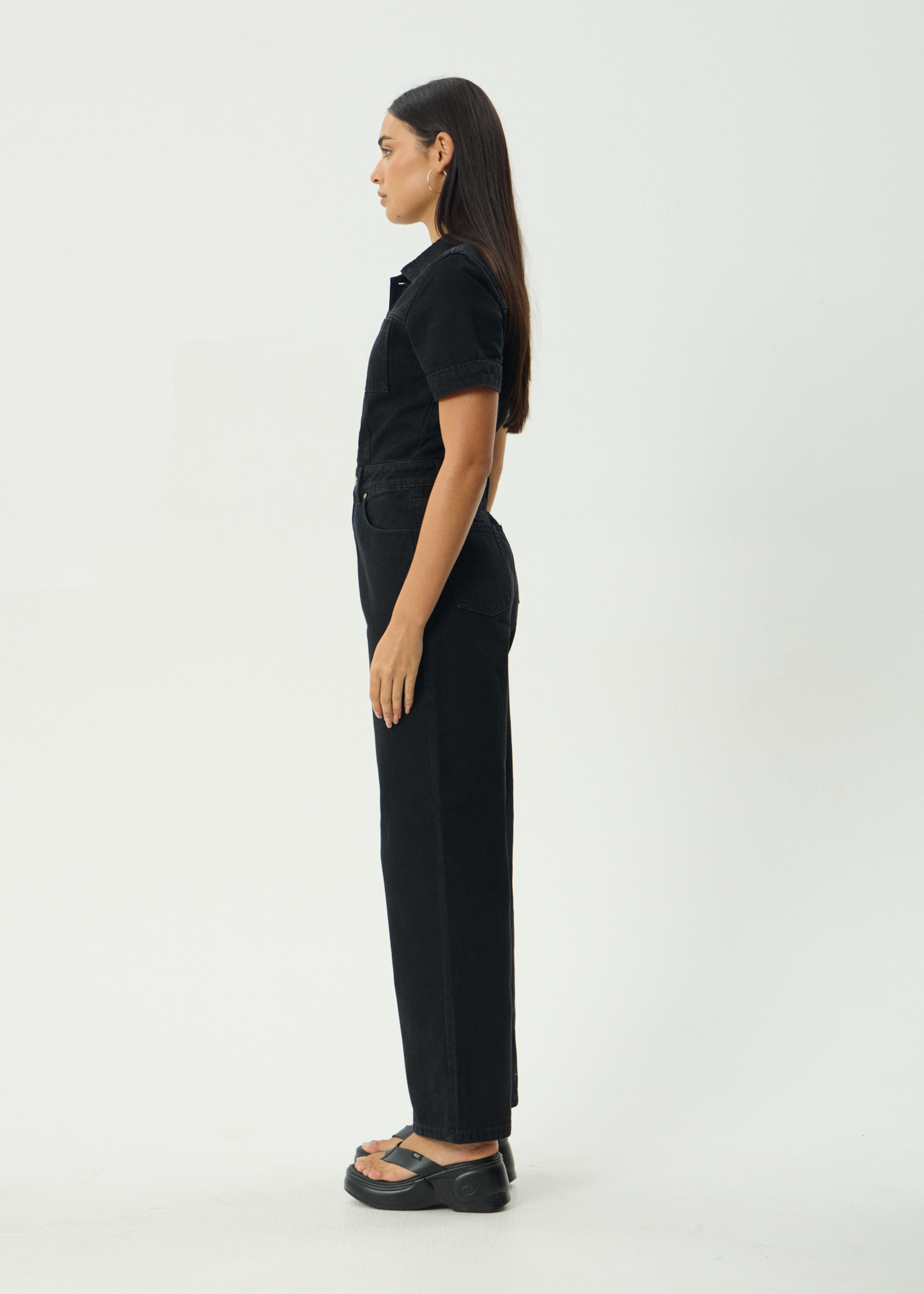 AFENDS Womens Miami - Denim Flared Jumpsuit - Washed Black