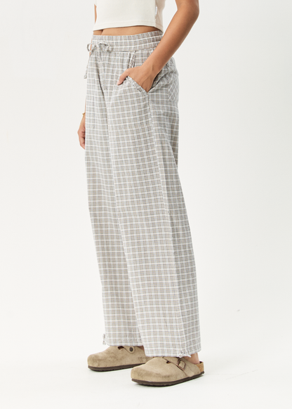 AFENDS Womens Drew - Seersucker Wide Leg Pant - Taupe Check