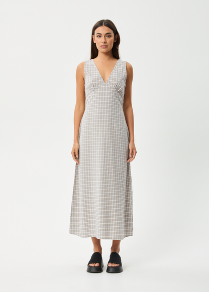 AFENDS Womens Tully - Seersucker Maxi Dress - Taupe Check
