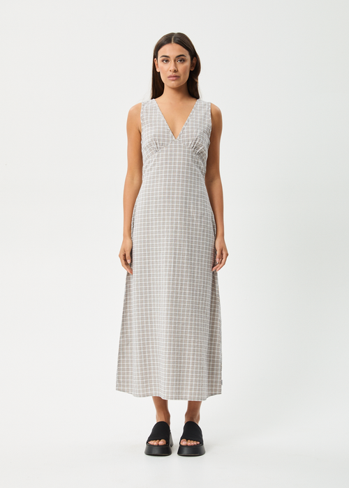 AFENDS Womens Tully - Seersucker Maxi Dress - Taupe Check