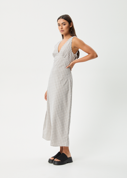AFENDS Womens Tully - Seersucker Maxi Dress - Taupe Check