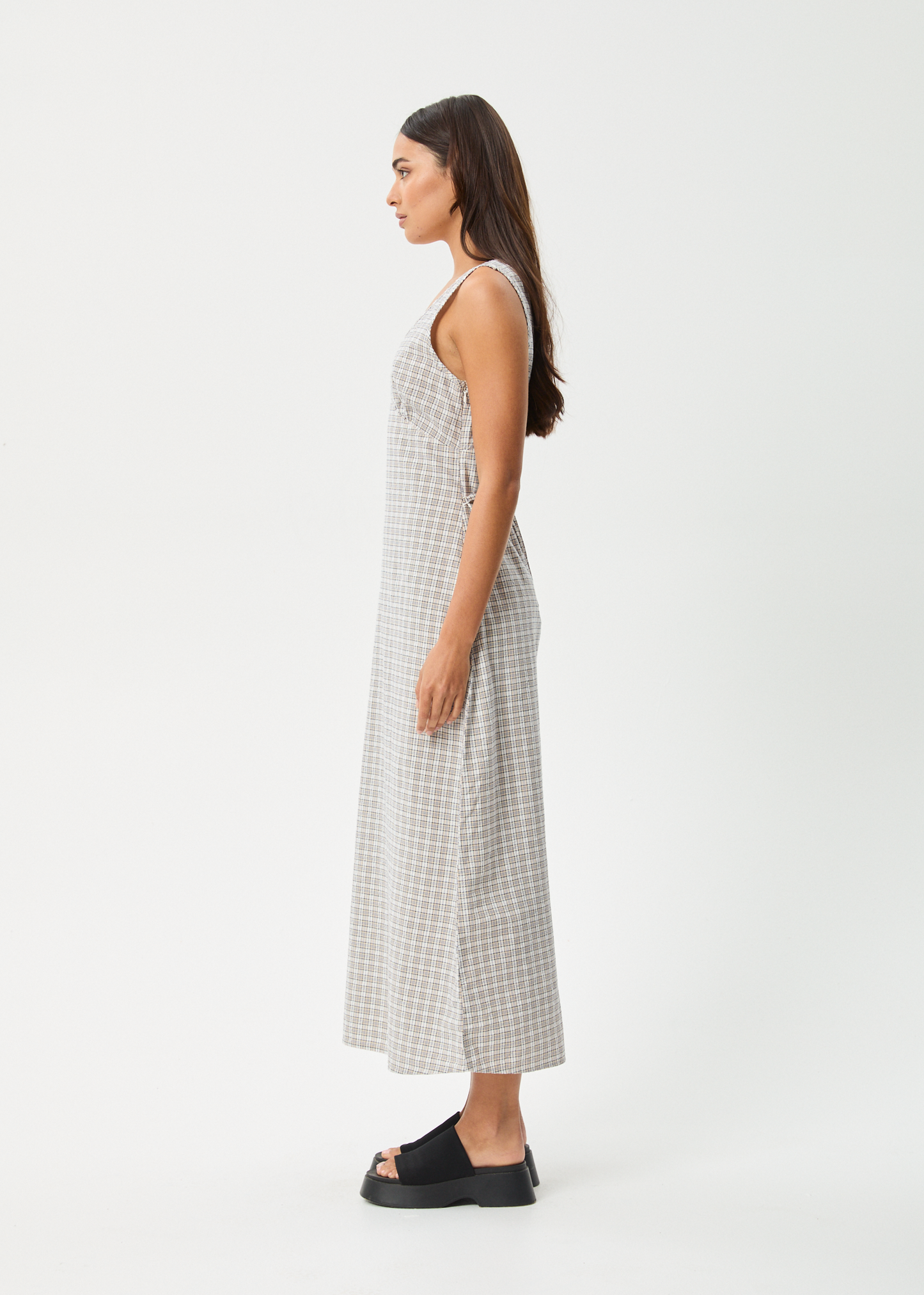 AFENDS Womens Tully - Seersucker Maxi Dress - Taupe Check