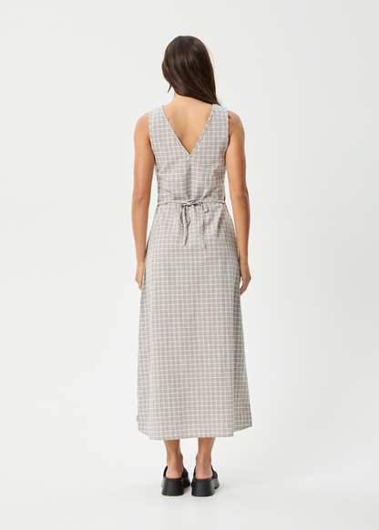 AFENDS Womens Tully - Seersucker Maxi Dress - Taupe Check