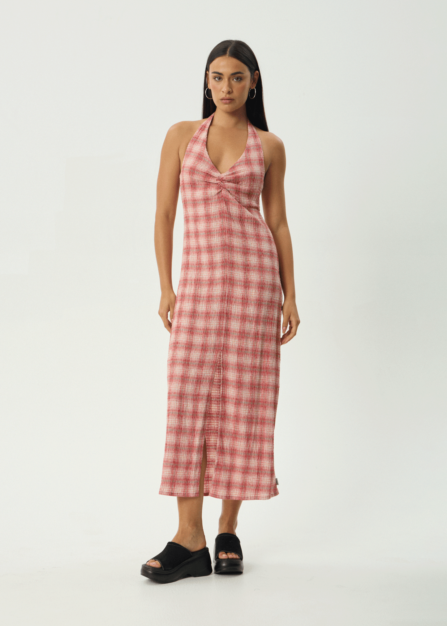 AFENDS Womens Andy - Seersucker Maxi Dress - Red Check