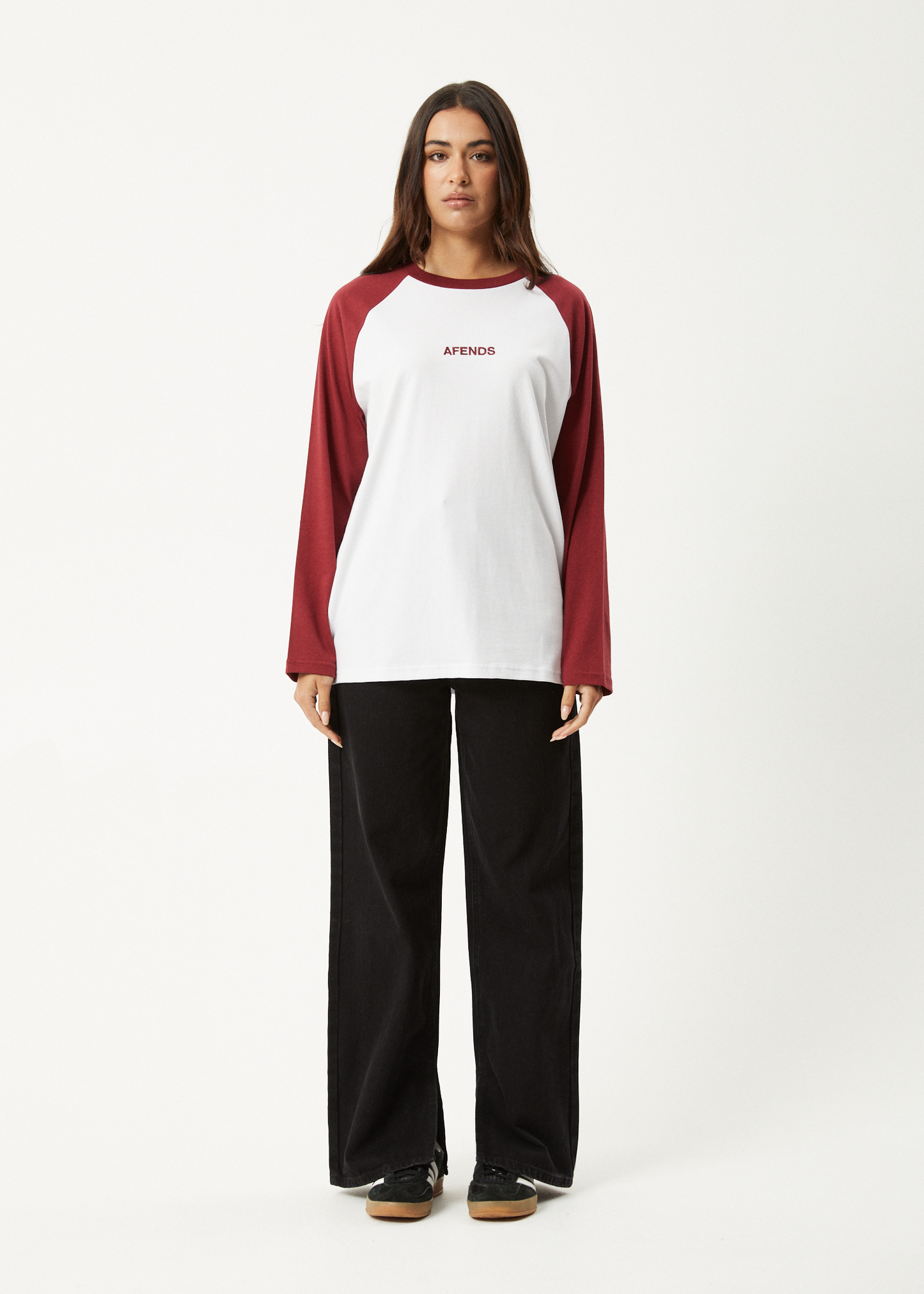 AFENDS Womens Ryan -  Oversized Long Sleeve Raglan Tee - Burgundy