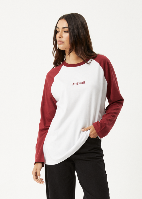 AFENDS Womens Ryan -  Oversized Long Sleeve Raglan Tee - Burgundy