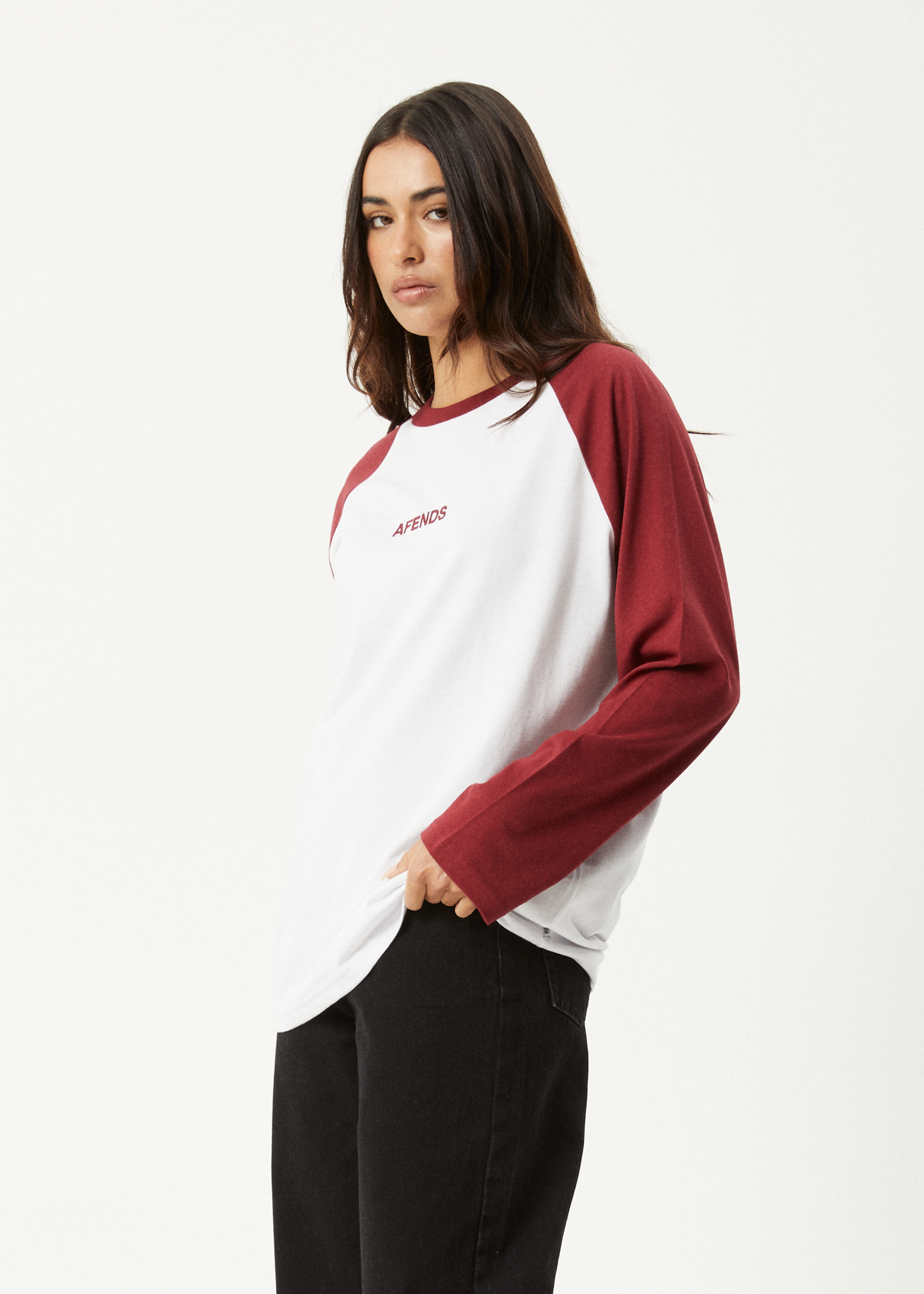 AFENDS Womens Ryan -  Oversized Long Sleeve Raglan Tee - Burgundy