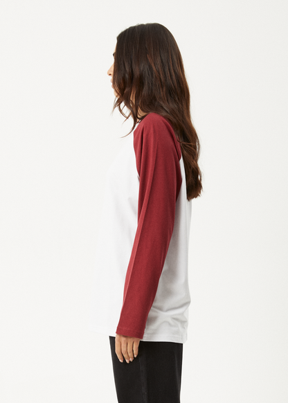 AFENDS Womens Ryan -  Oversized Long Sleeve Raglan Tee - Burgundy