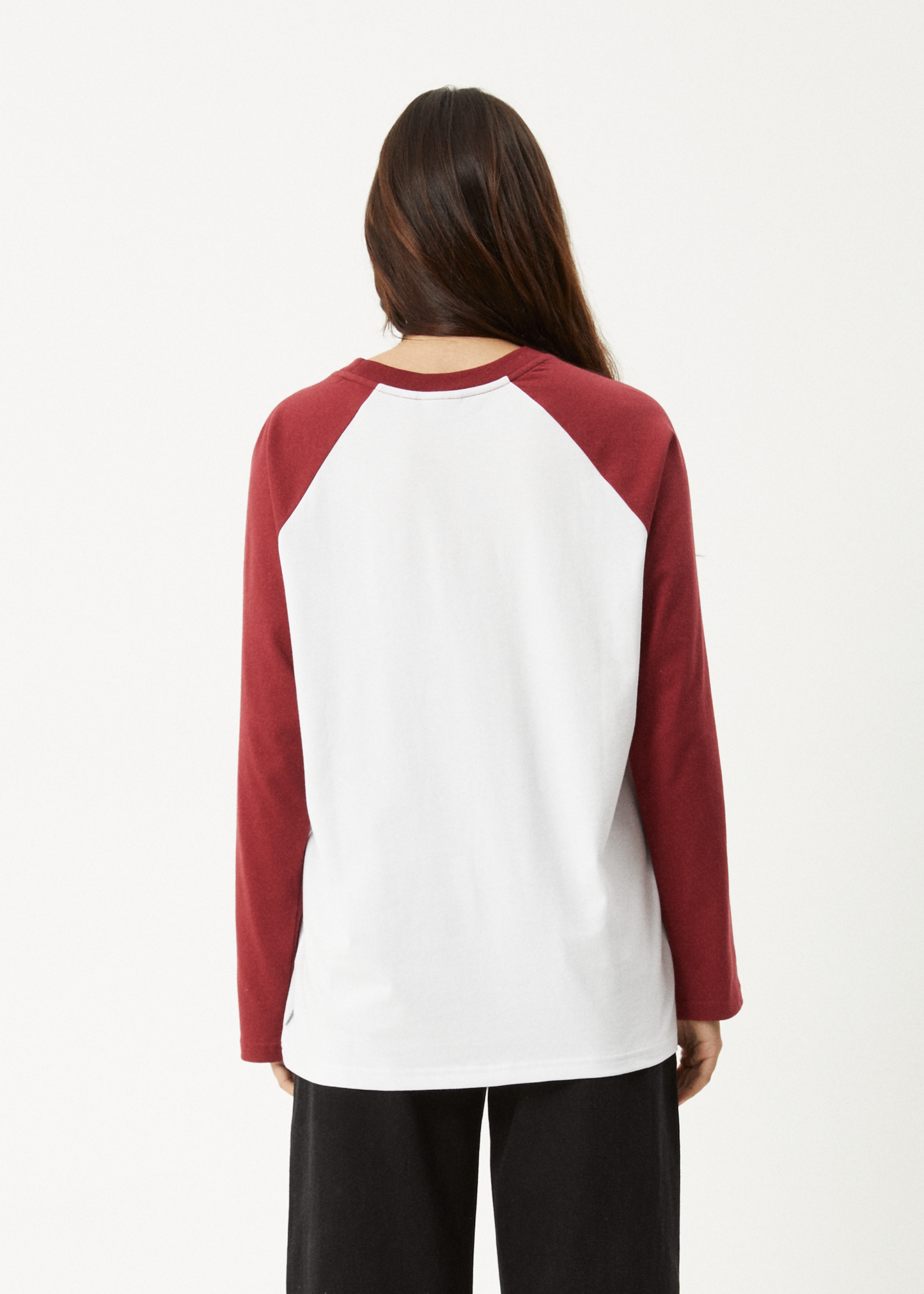 AFENDS Womens Ryan -  Oversized Long Sleeve Raglan Tee - Burgundy