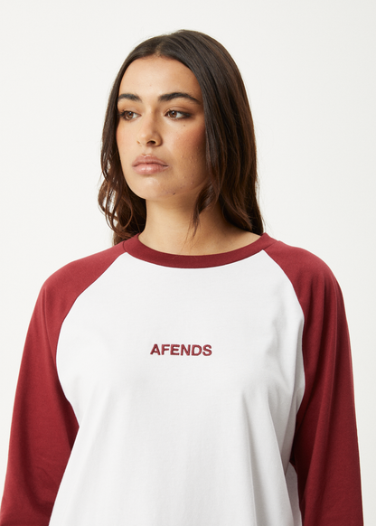 AFENDS Womens Ryan -  Oversized Long Sleeve Raglan Tee - Burgundy