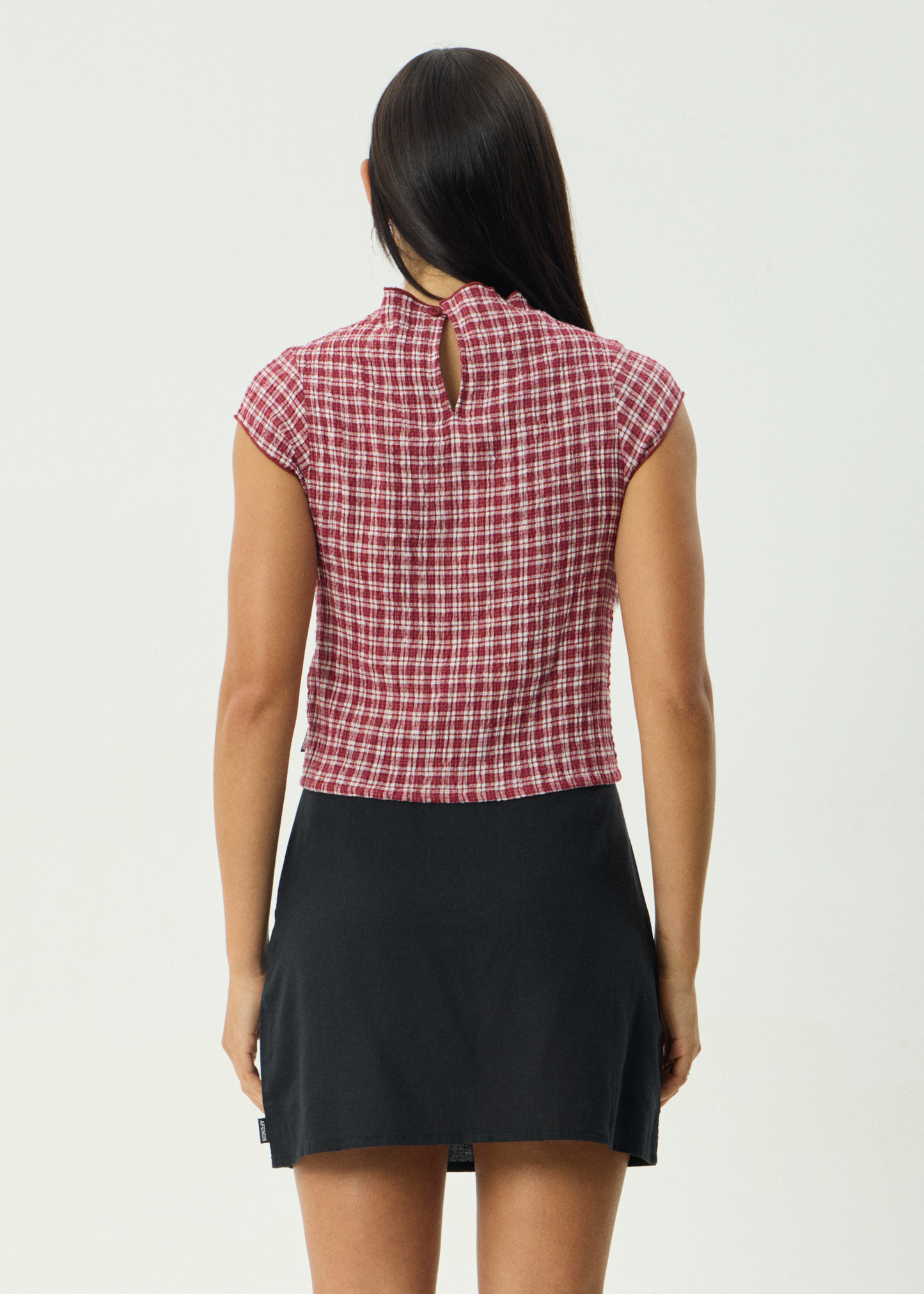 AFENDS Womens Wren - Seersucker Top - Burgundy Check