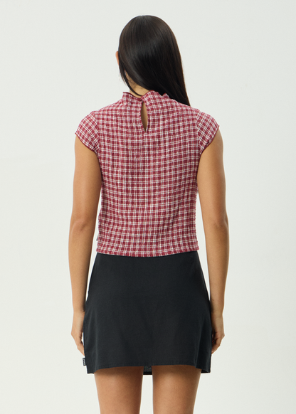 AFENDS Womens Wren - Seersucker Top - Burgundy Check