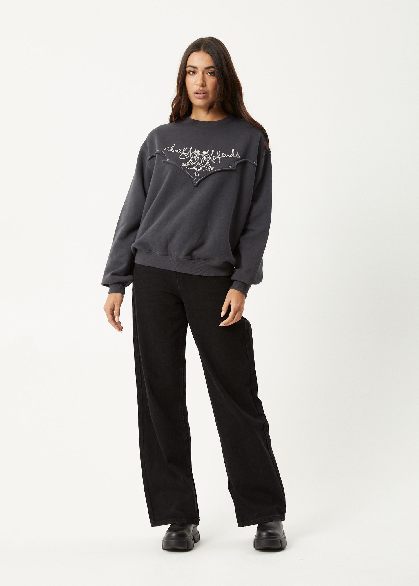 AFENDS Womens Karlee -  Crew Neck Jumper - Charcoal