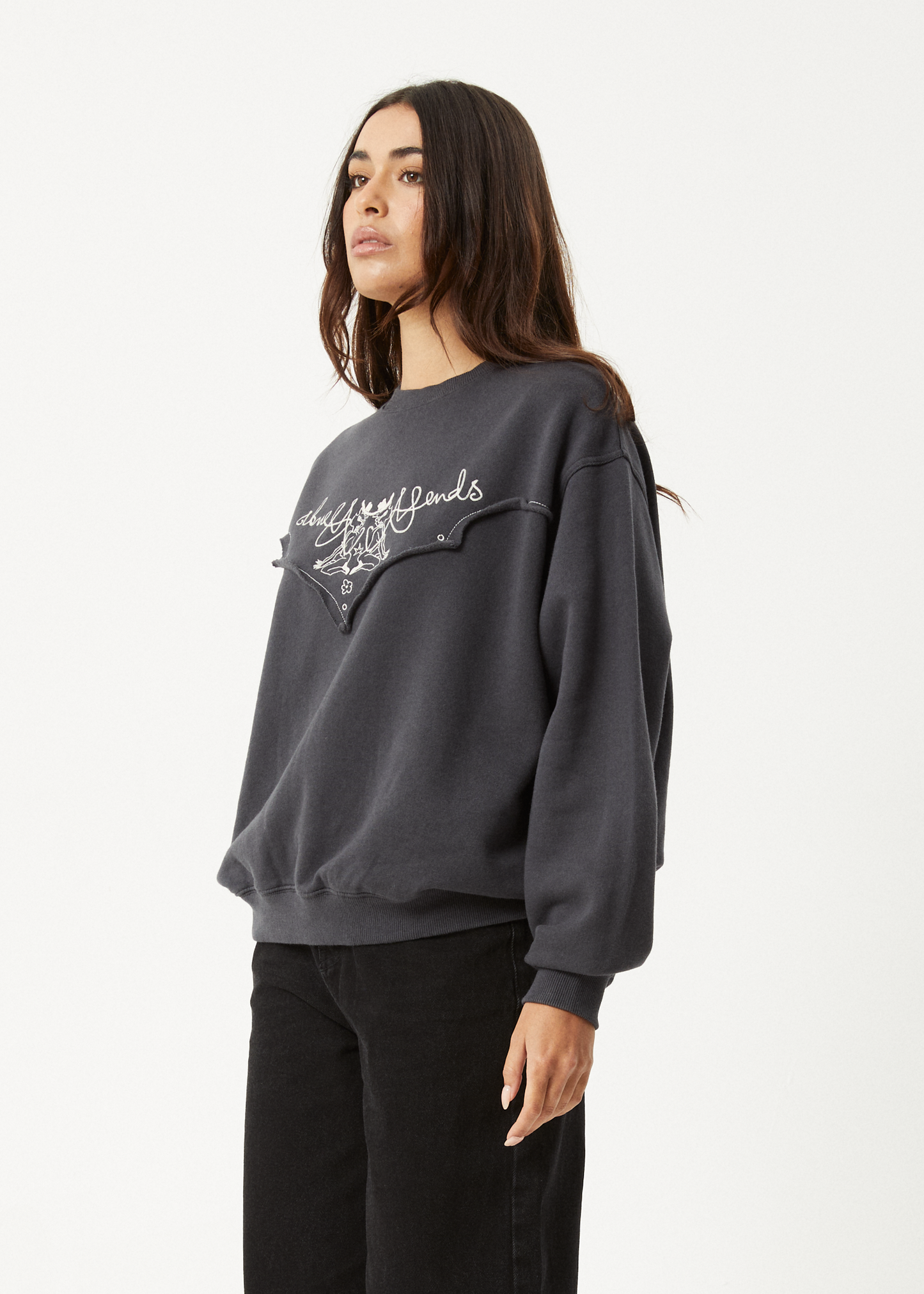 AFENDS Womens Karlee -  Crew Neck Jumper - Charcoal