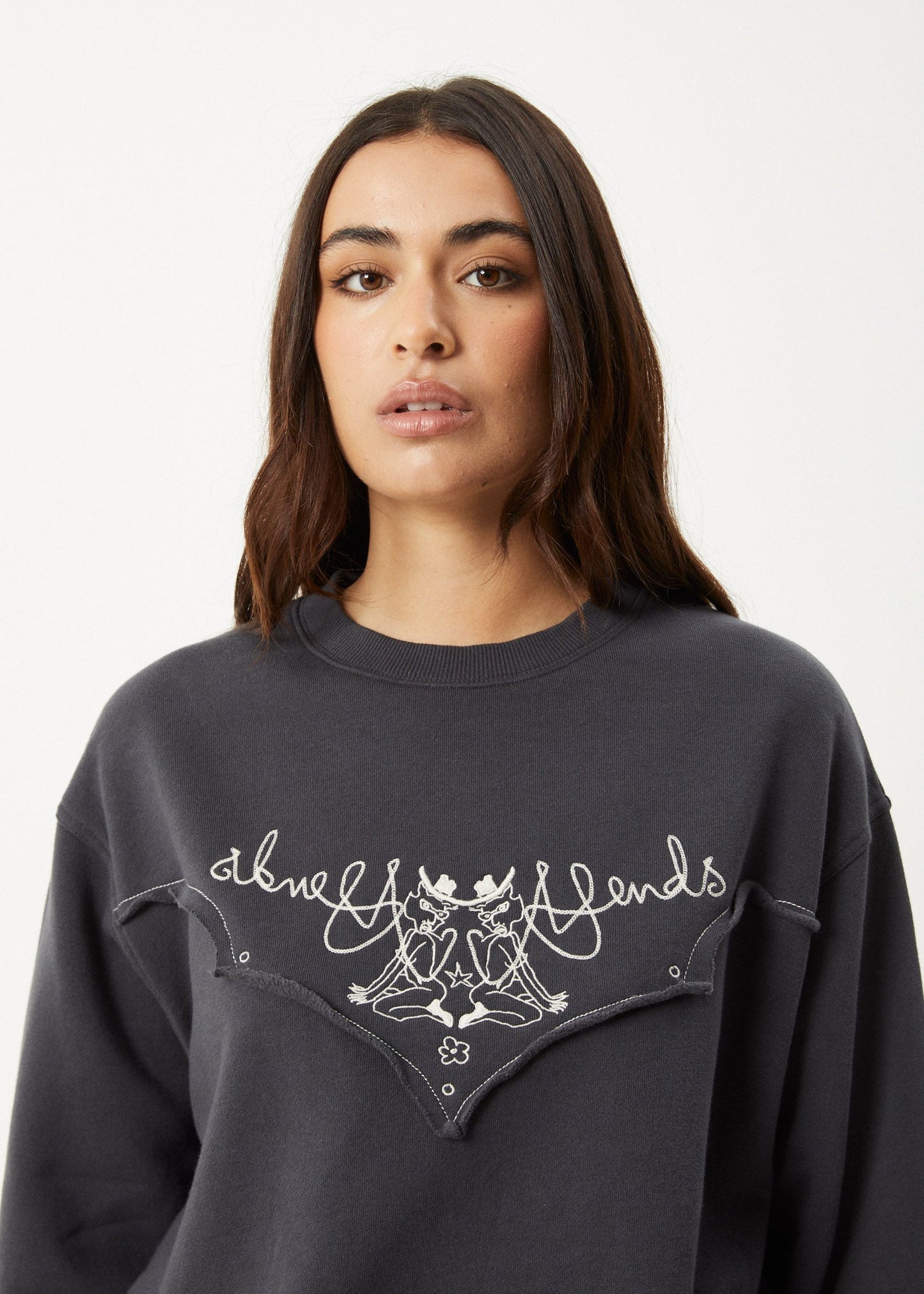 AFENDS Womens Karlee -  Crew Neck Jumper - Charcoal