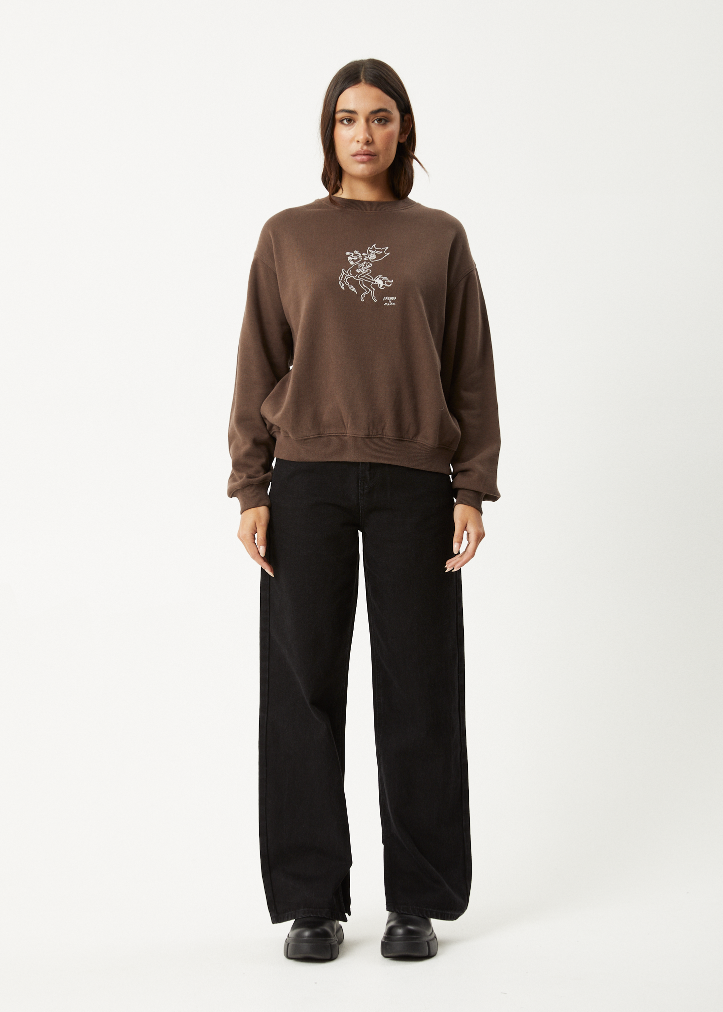 AFENDS Womens Mackie -  Crew Neck Jumper - Coffee