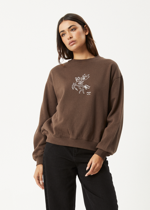 AFENDS Womens Mackie -  Crew Neck Jumper - Coffee