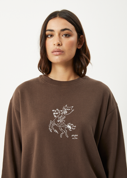 AFENDS Womens Mackie -  Crew Neck Jumper - Coffee