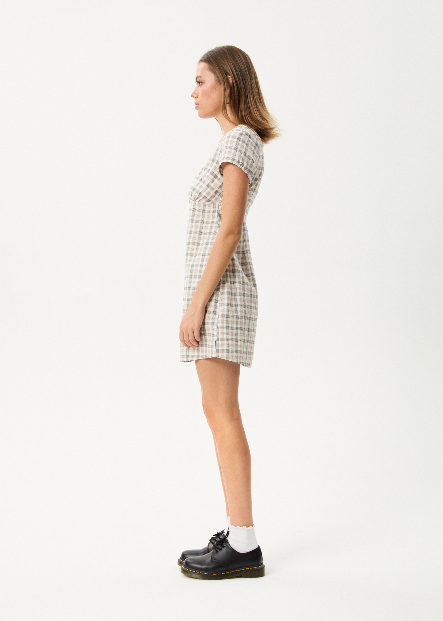 AFENDS Womens Leo - Seersucker Mini Dress - Coffee / White