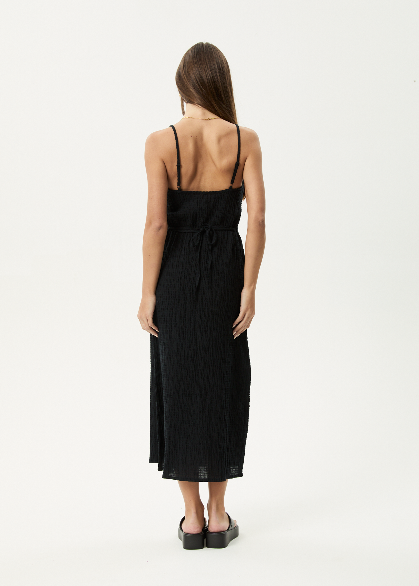 AFENDS Womens Rumi - Seersucker Midi Dress - Black