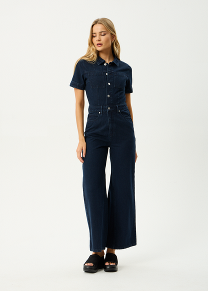 AFENDS Womens Miami - Denim Flared Jumpsuit - Ink
