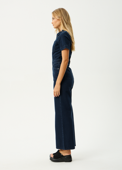 AFENDS Womens Miami - Denim Flared Jumpsuit - Ink
