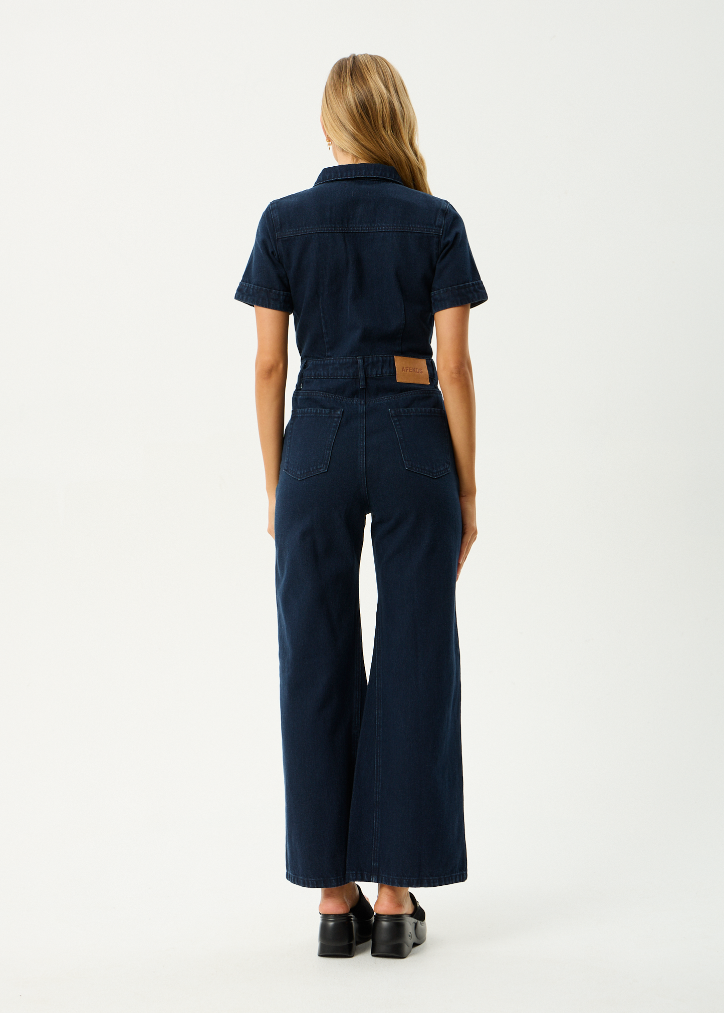AFENDS Womens Miami - Denim Flared Jumpsuit - Ink