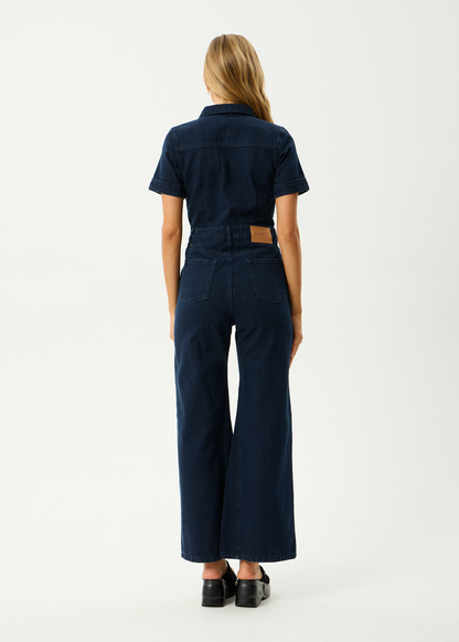 AFENDS Womens Miami - Denim Flared Jumpsuit - Ink