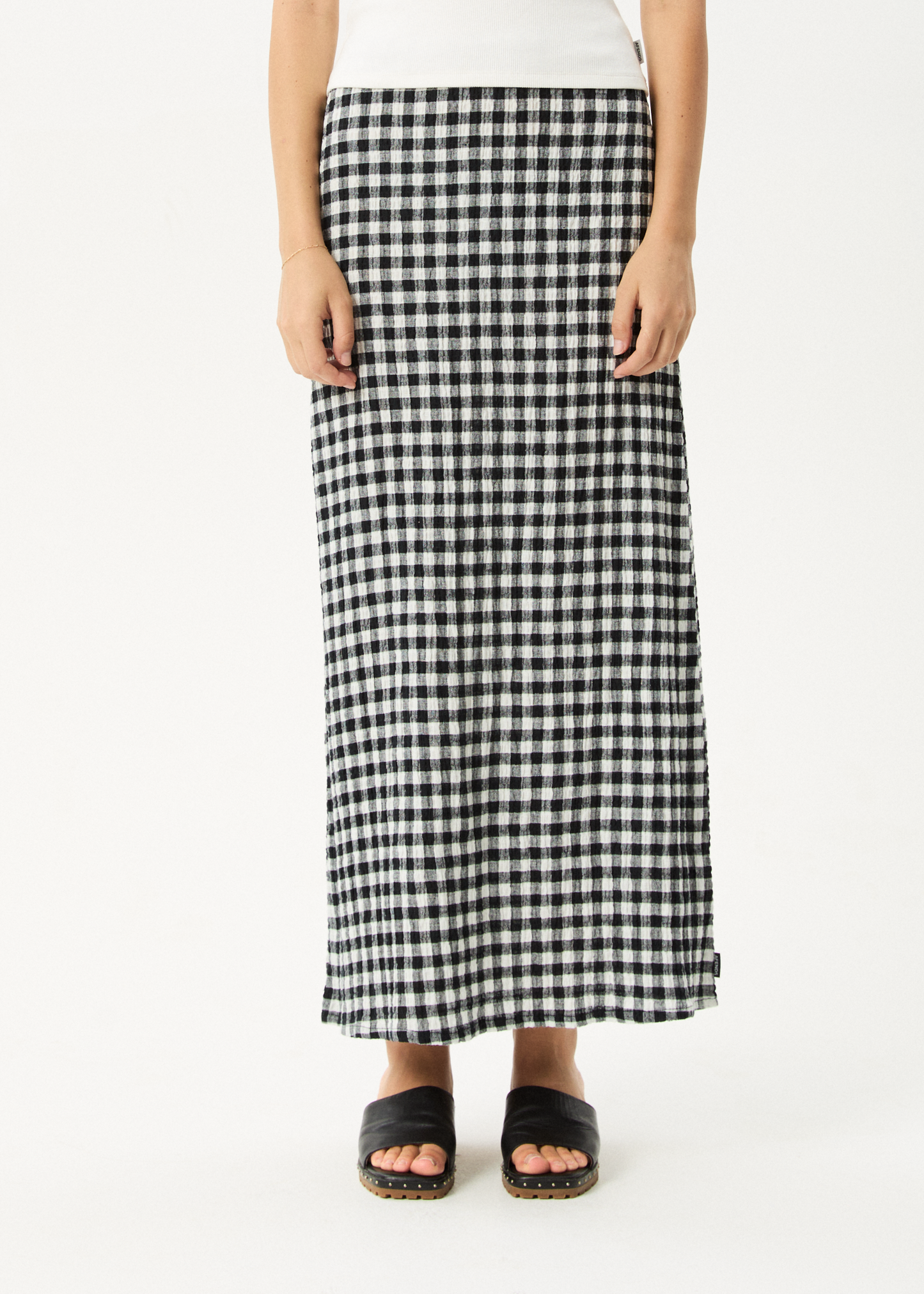 AFENDS Womens Lita - Seersucker Maxi Skirt - Rowan Black / White