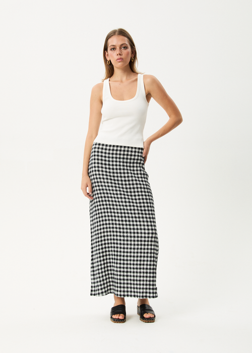 AFENDS Womens Lita - Seersucker Maxi Skirt - Rowan Black / White