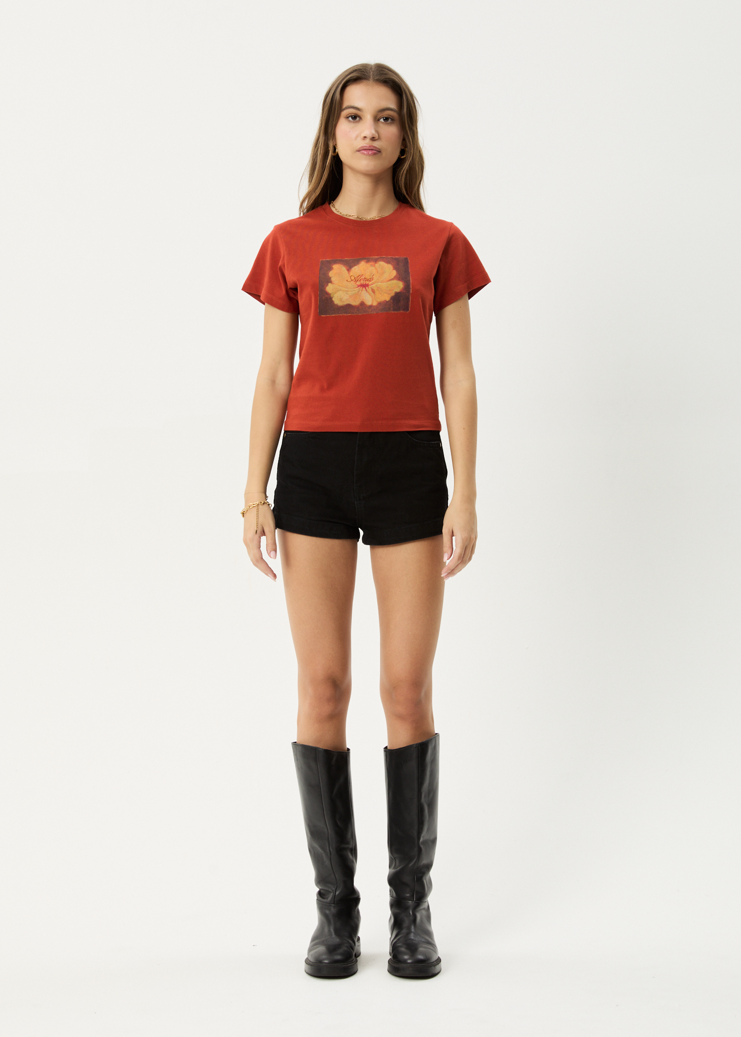 AFENDS Womens Dark Heaven - Baby Tee - Red Rum