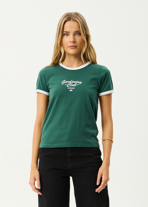 AFENDS Womens Gardening Club - Ringer  Tee - Hunter Green
