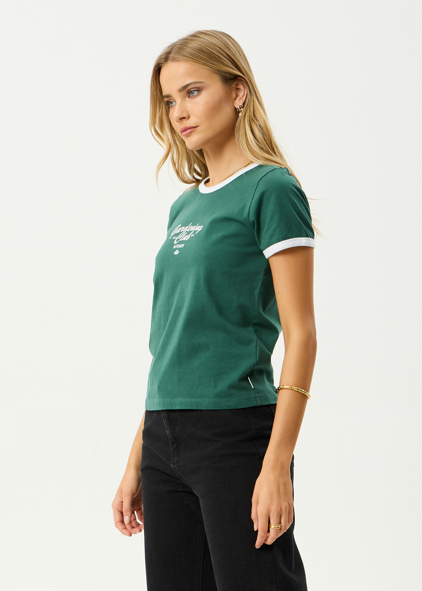 AFENDS Womens Gardening Club - Ringer  Tee - Hunter Green