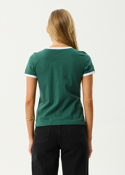 AFENDS Womens Gardening Club - Ringer  Tee - Hunter Green