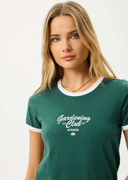 AFENDS Womens Gardening Club - Ringer  Tee - Hunter Green