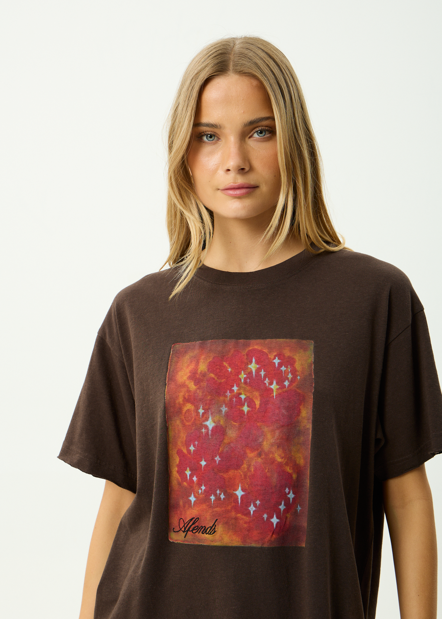 AFENDS Womens Dark Heaven - Oversized Tee - Coffee