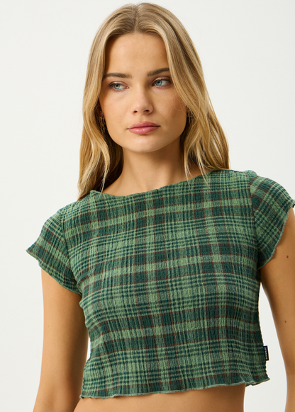 AFENDS Womens Darcy - Seersucker Top - Lonnie Hunter Green