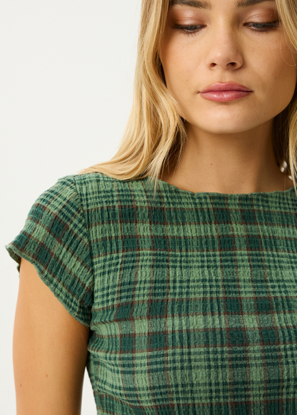 AFENDS Womens Darcy - Seersucker Top - Lonnie Hunter Green