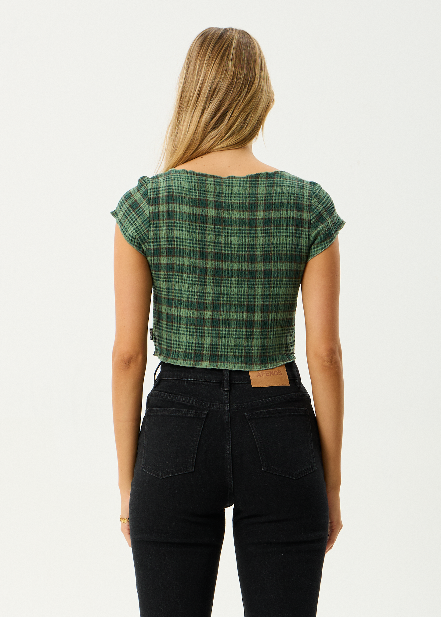 AFENDS Womens Darcy - Seersucker Top - Lonnie Hunter Green