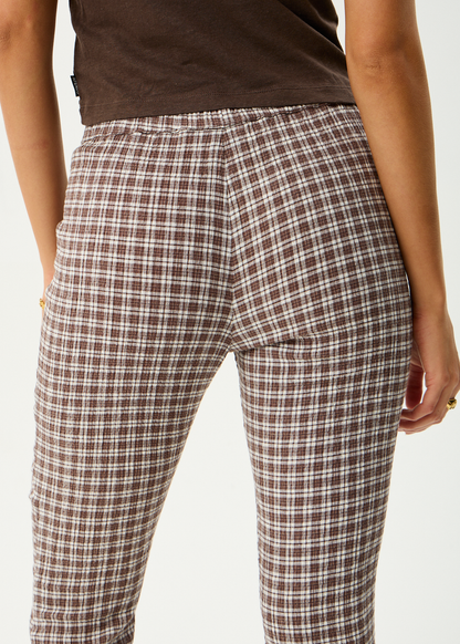 AFENDS Womens Base - Seersucker Flare Pant - Coffee Check