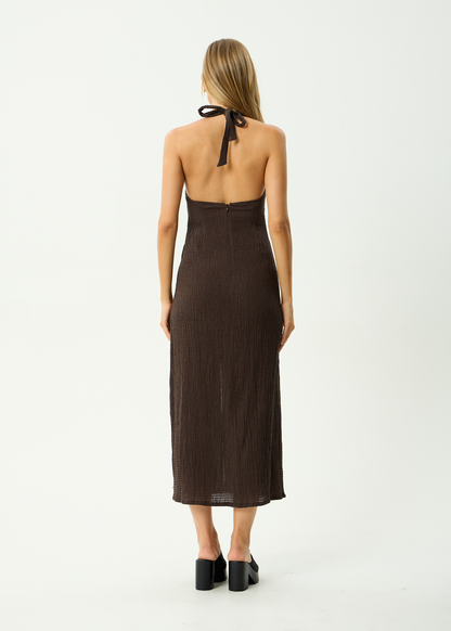 AFENDS Womens Andy - Seersucker Halter Maxi Dress - Coffee
