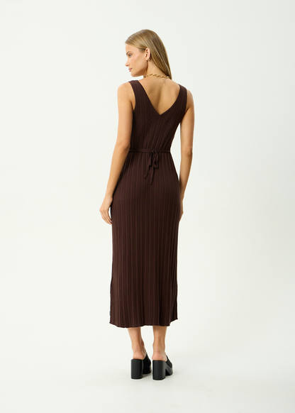 AFENDS Womens Iris - Knit Midi Dress - Coffee