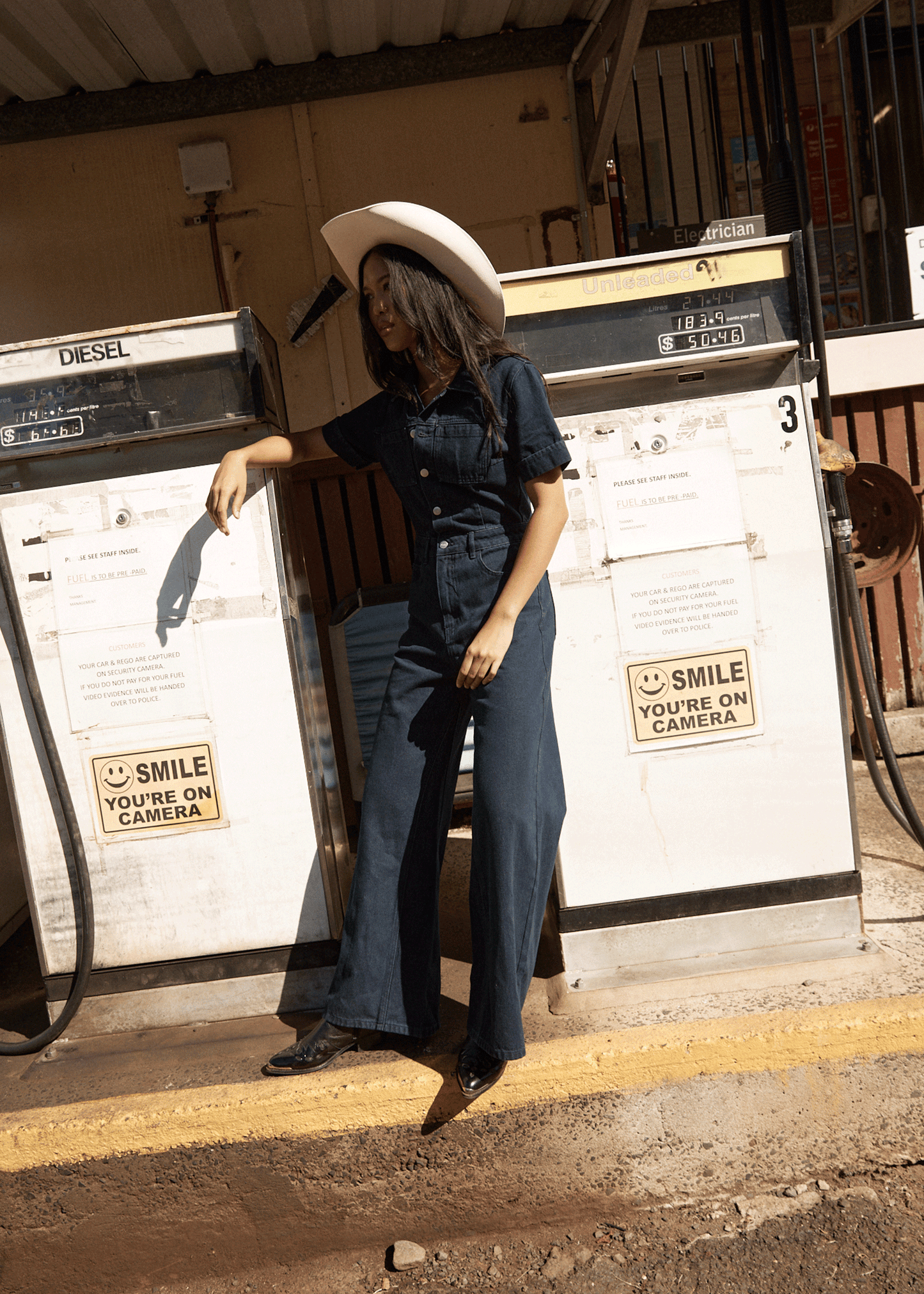 AFENDS Womens Miami - Denim Flared Jumpsuit - Ink