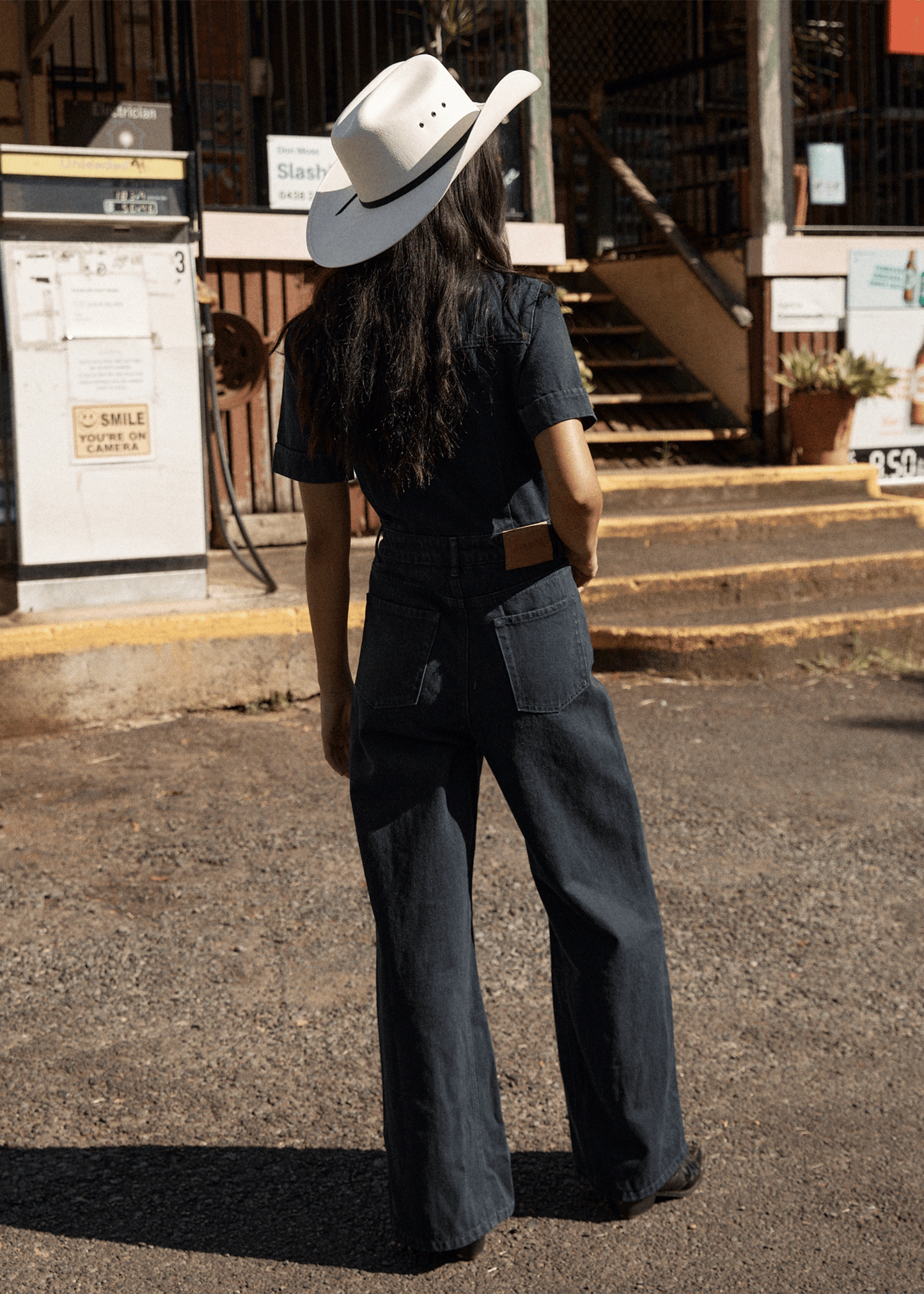 AFENDS Womens Miami - Denim Flared Jumpsuit - Ink