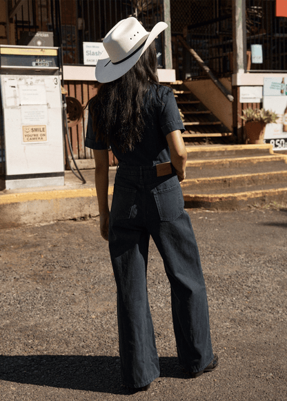 AFENDS Womens Miami - Denim Flared Jumpsuit - Ink