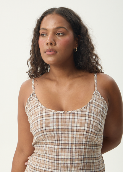 AFENDS Womens Rumi - Seersucker Midi Dress - Chai Check