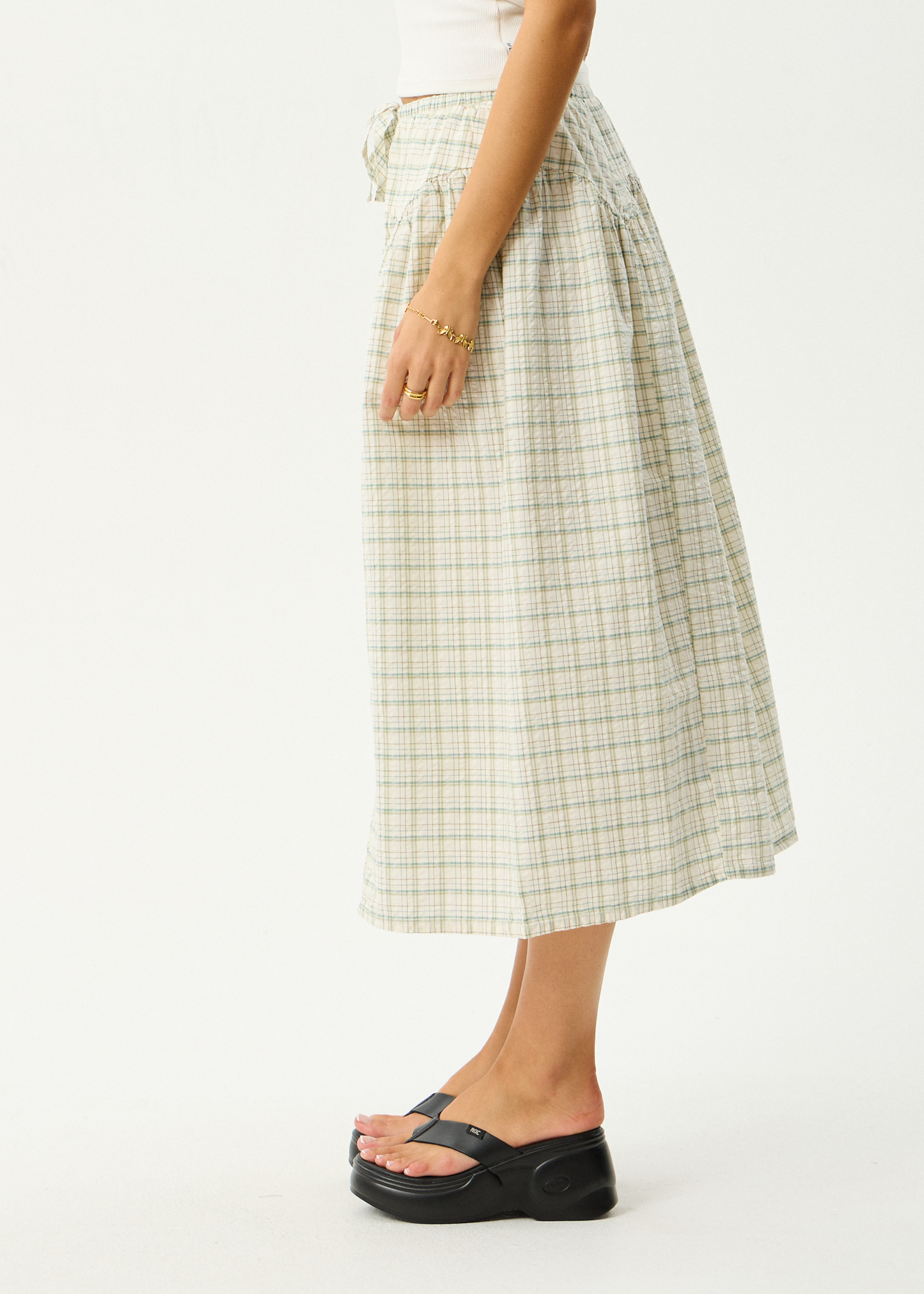 AFENDS Womens Legacy - Seersucker Check Midi Skirt - Boa Check