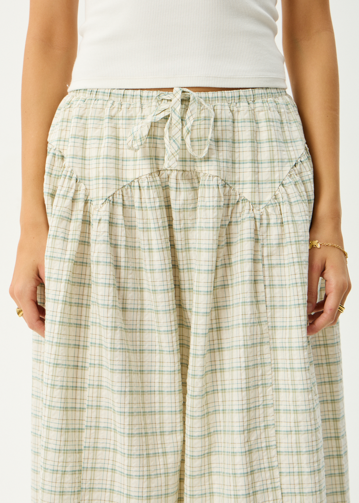 AFENDS Womens Legacy - Seersucker Check Midi Skirt - Boa Check