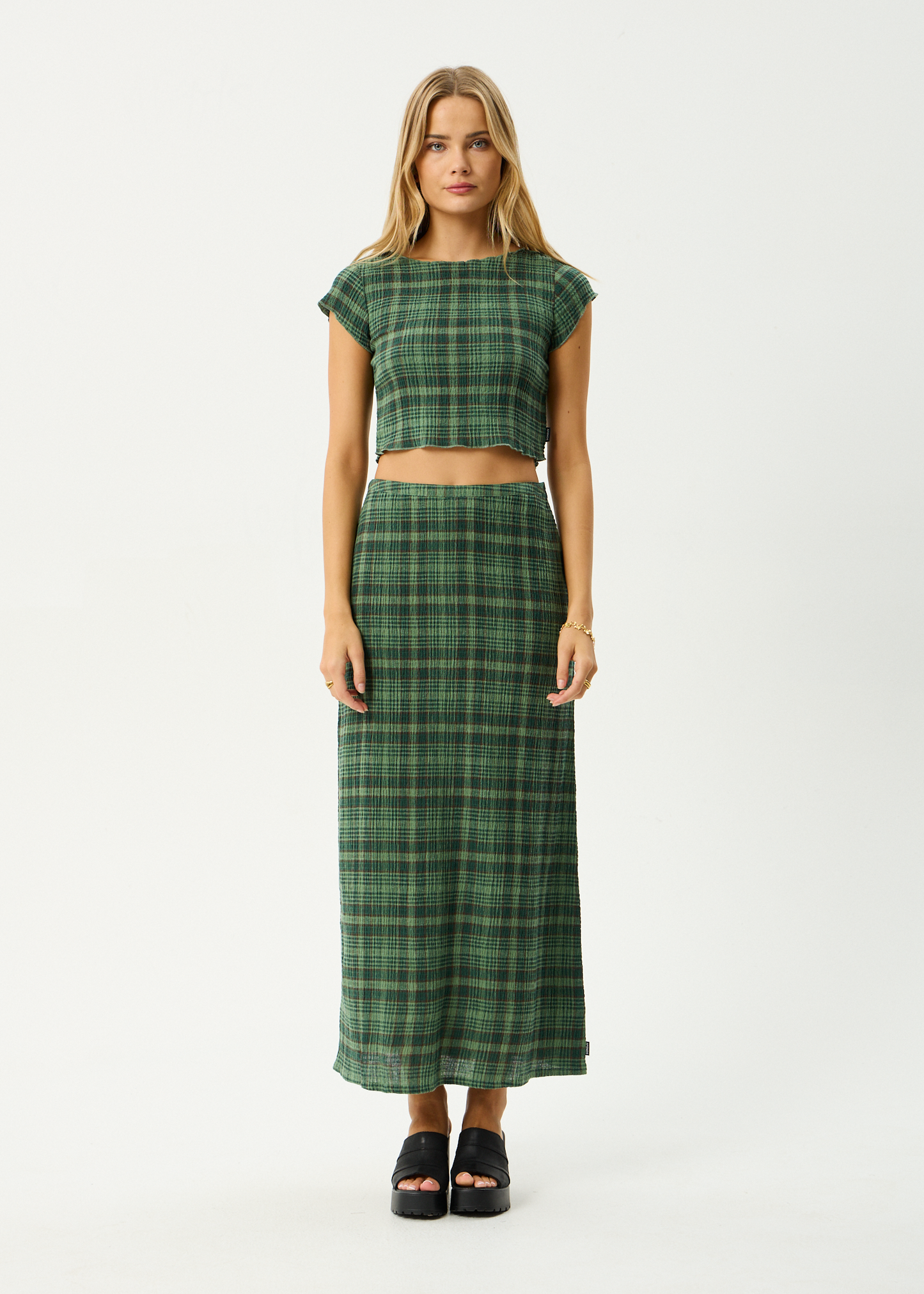 AFENDS Womens Darcy - Seersucker Top - Lonnie Hunter Green