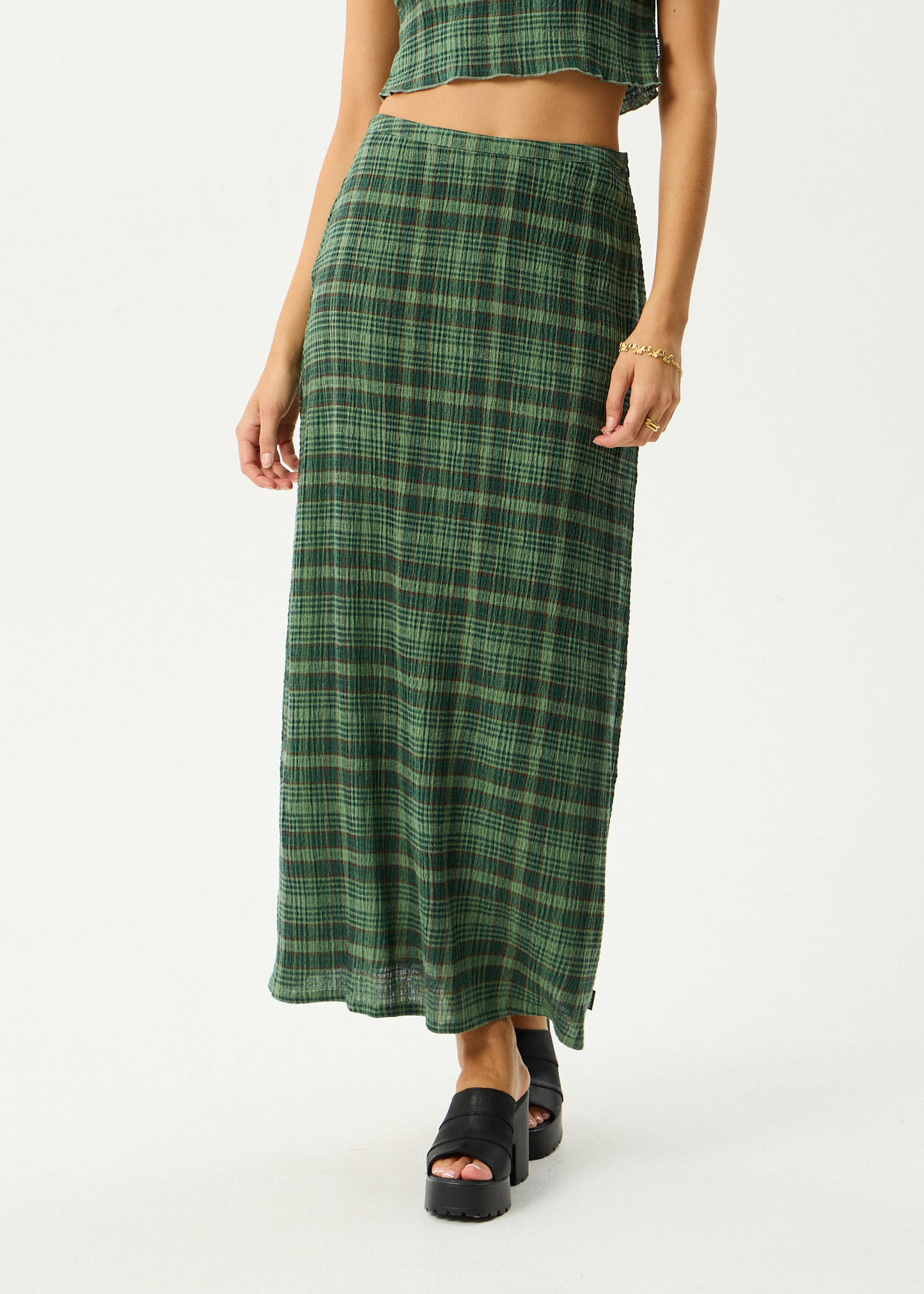 AFENDS Womens Lita - Seersucker Maxi Skirt - Lonnie Hunter Green